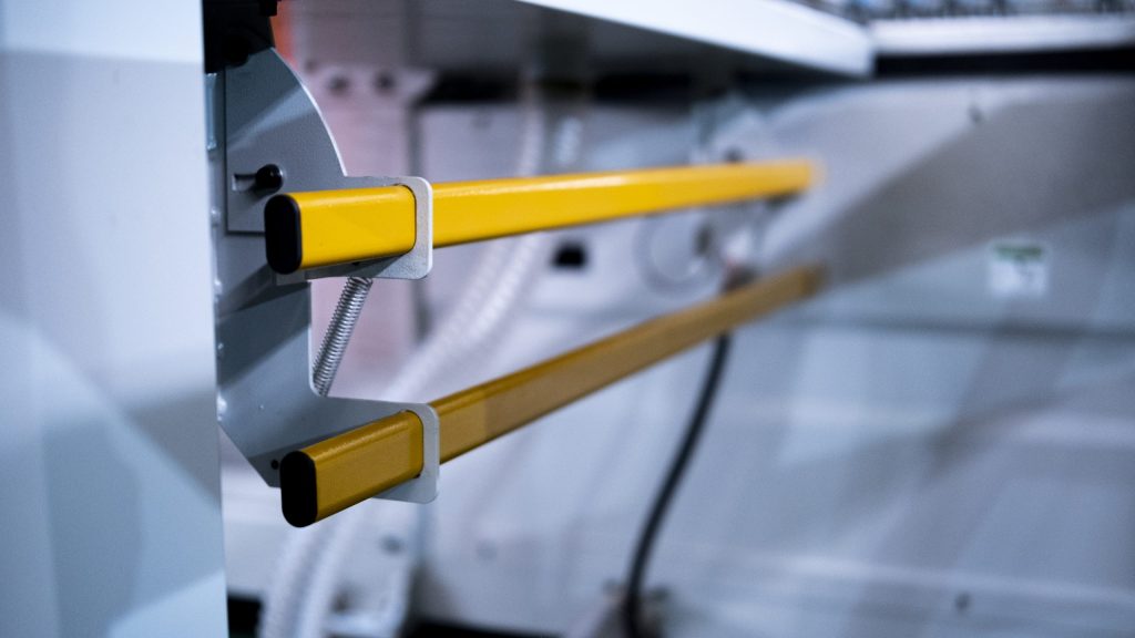 Cycle start lift bars on EP Series beam saw for safe ergonomic operation UK joinery furniture