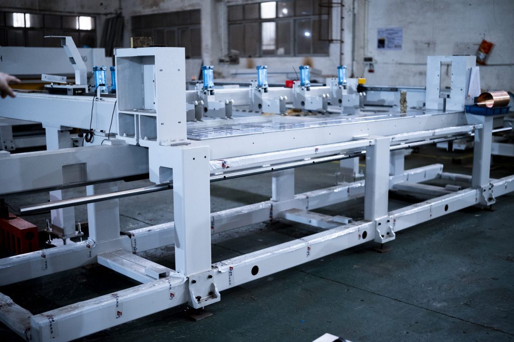 Heavy duty welded steel frame of EP Series beam saw manufactured for UK joinery and furniture industry