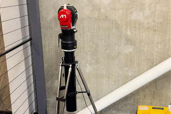 API Radian laser tracker used to level and calibrate EP Series beam saw on installation at customer site UK