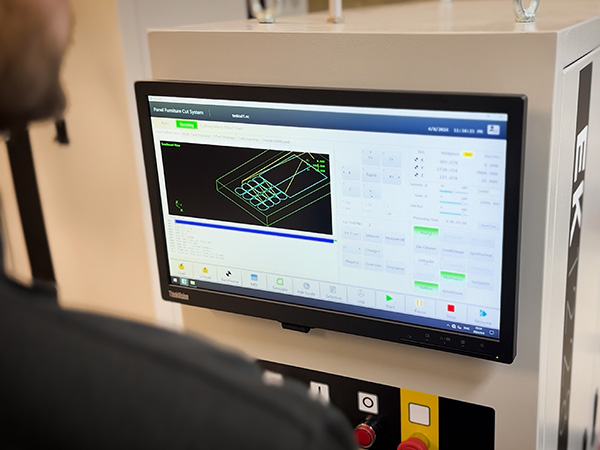 Exicon digital closed loop controller touchscreen displaying nesting toolpath on EK Series CNC router UK and Ireland