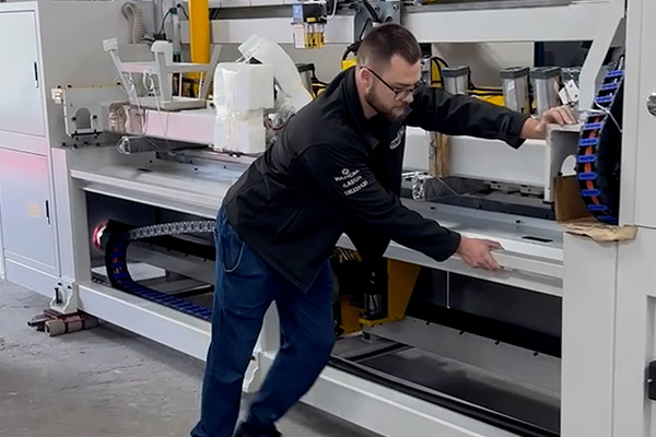 Powell CNC engineer installing EP Series beam saw at customer site UK