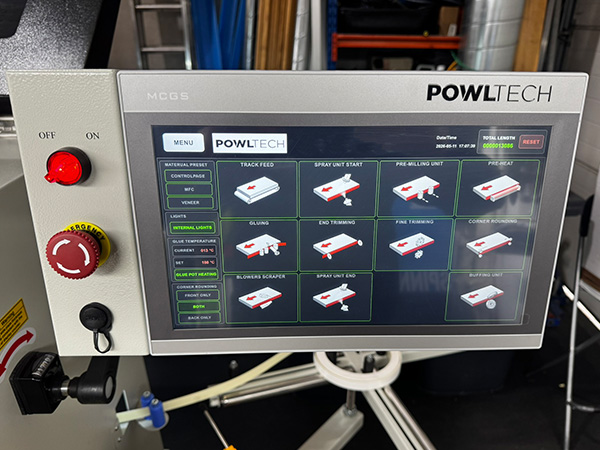 PowlTech PE3 14 inch Delta touchscreen control panel in a UK kitchen workshop